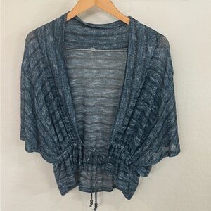 Ginger G Blue Open-Front Knit Shrug with Drawstring